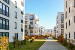 A block of apartment buildings.