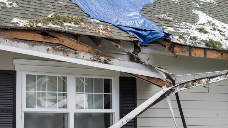 Residential roof with damage.